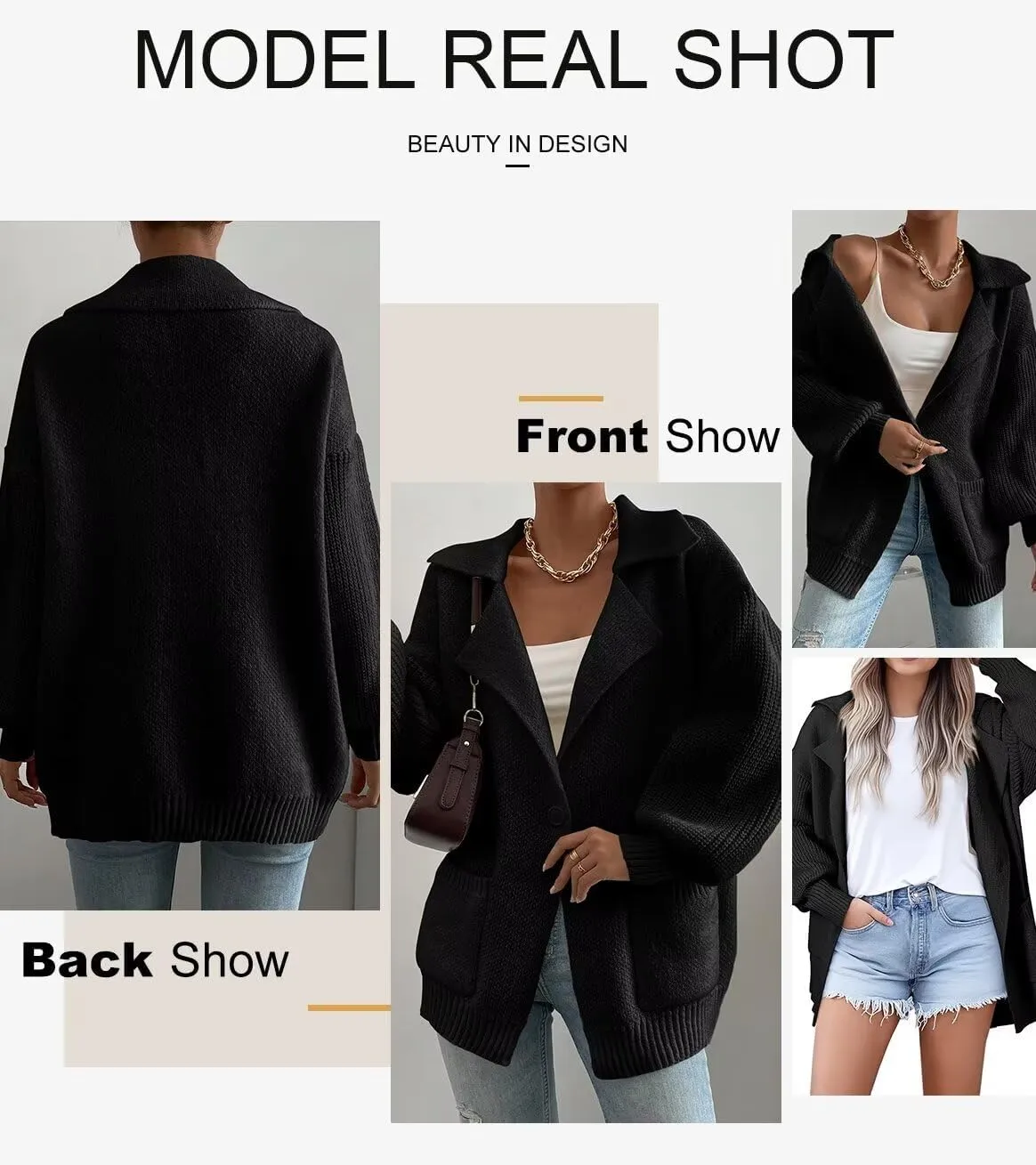 SHEWIN Women Open Front Knit Sweater Button Casual Long Sleeve V Neck Cardigan