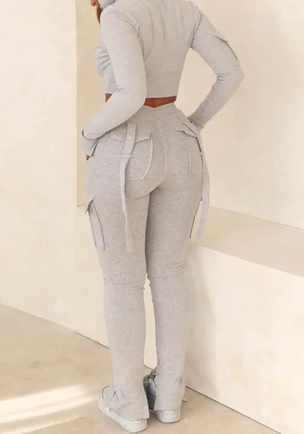 SHINFY Women's 2 Piece Outfits Bodycon Cropped Hoodie Cargo Sweatpants Leggings Jogger Sweatsuits Tracksuit