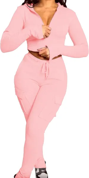 SHINFY Women's 2 Piece Outfits Bodycon Cropped Hoodie Cargo Sweatpants Leggings Jogger Sweatsuits Tracksuit