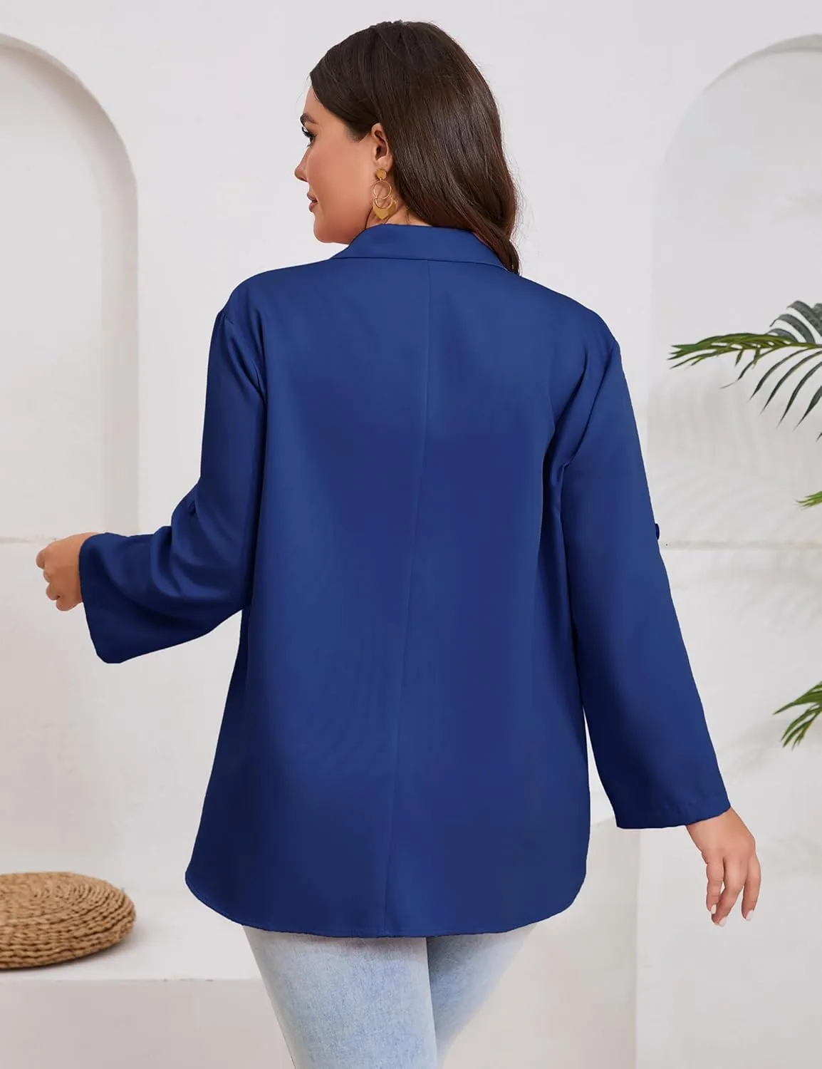 ShopWonder Womens Plus Size Long Sleeve Classic Draped Open Front Lightweight Blazer