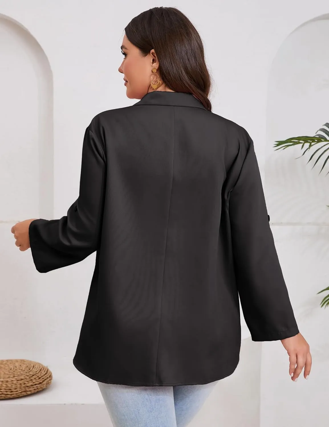 ShopWonder Womens Plus Size Long Sleeve Classic Draped Open Front Lightweight Blazer