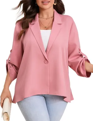 ShopWonder Womens Plus Size Long Sleeve Classic Draped Open Front Lightweight Blazer