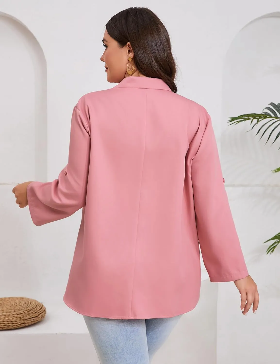 ShopWonder Womens Plus Size Long Sleeve Classic Draped Open Front Lightweight Blazer