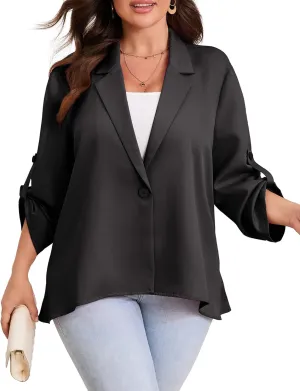 ShopWonder Womens Plus Size Long Sleeve Classic Draped Open Front Lightweight Blazer