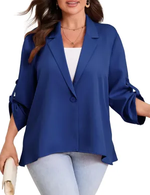 ShopWonder Womens Plus Size Long Sleeve Classic Draped Open Front Lightweight Blazer