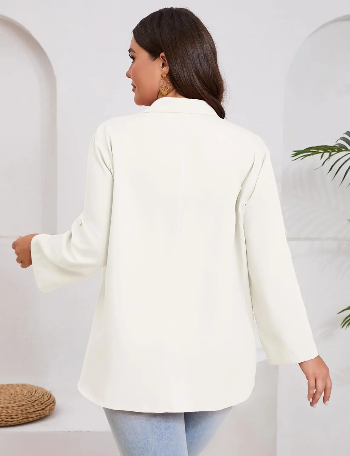 ShopWonder Womens Plus Size Long Sleeve Classic Draped Open Front Lightweight Blazer