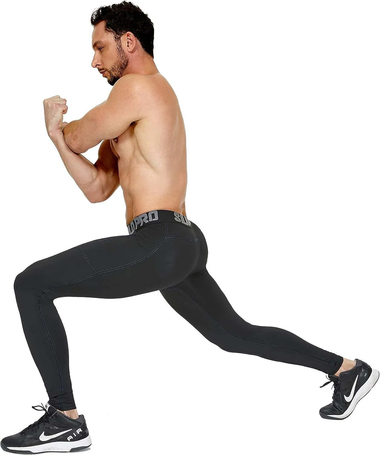 SILKWORLD Men's 1~3 Pack Compression Pants Pockets Cool Dry Gym Leggings Baselayer Running Tights
