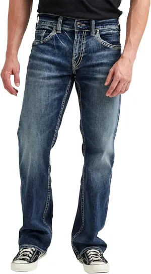 Silver Jeans Co. Men's Zac Relaxed Fit Straight Leg Jeans, Medium Indigo SJB380, 33W x 32L
