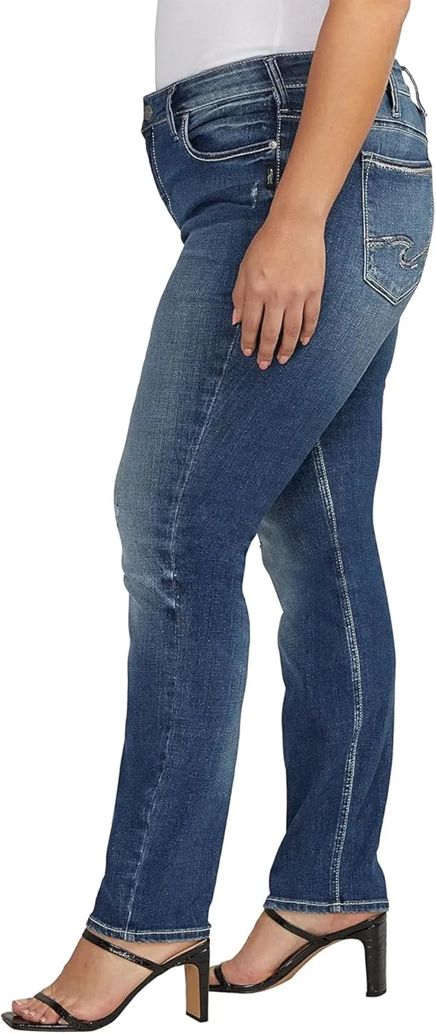 Silver Jeans Co. Women's Plus Size Suki Mid Rise Curvy Fit Straight Leg Jeans