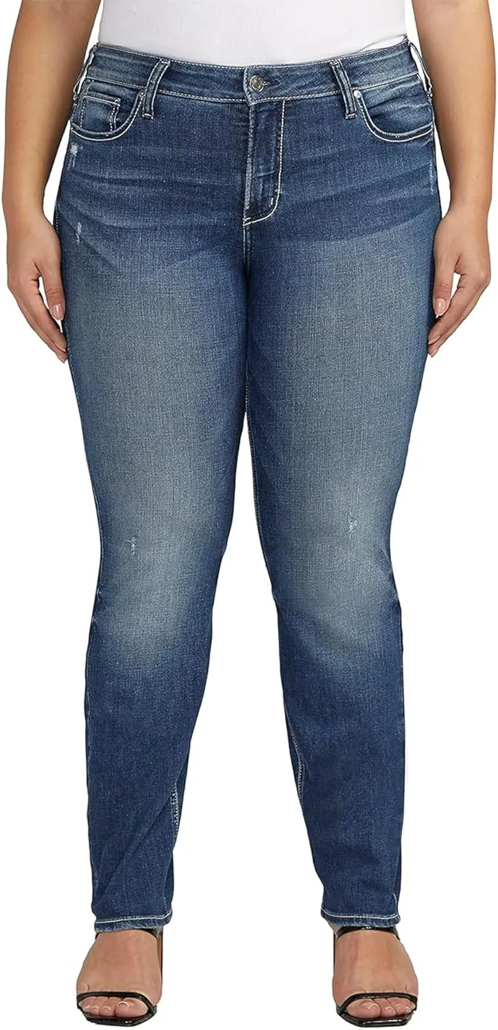 Silver Jeans Co. Women's Plus Size Suki Mid Rise Curvy Fit Straight Leg Jeans