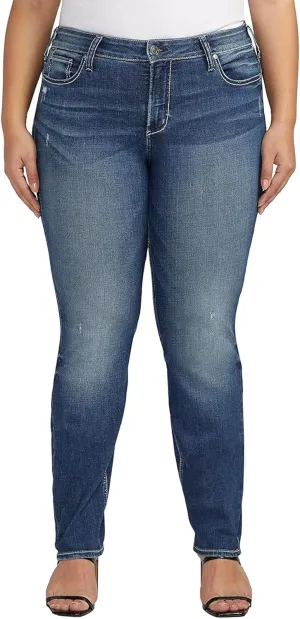 Silver Jeans Co. Women's Plus Size Suki Mid Rise Curvy Fit Straight Leg Jeans