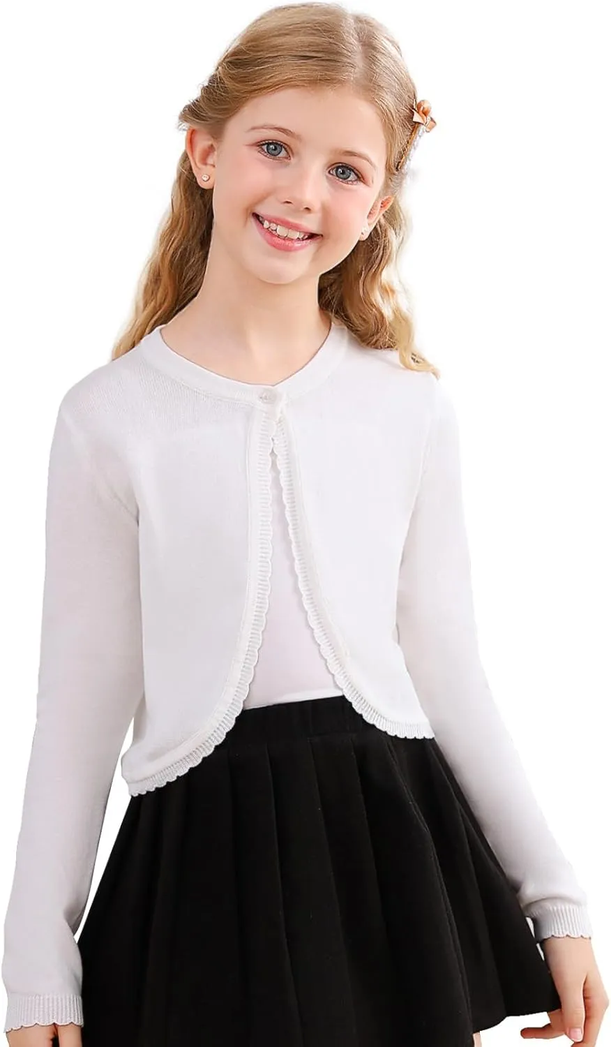 Soudittur Girls Cardigan Sweaters Cotton Long Sleeve Toddler Shrug Button Closure Knitted Dress Cover Up 3-12 Years