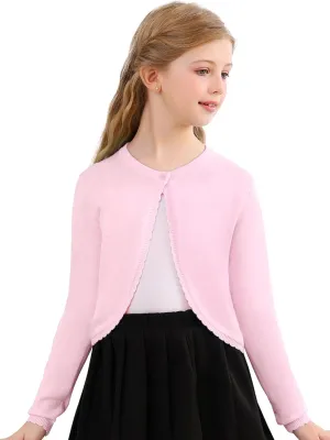Soudittur Girls Cardigan Sweaters Cotton Long Sleeve Toddler Shrug Button Closure Knitted Dress Cover Up 3-12 Years