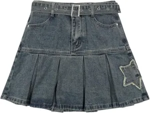 Star Skirt - Pleated Denim Mini Skirt for Summer - Y2K Trendy Kawaii Style