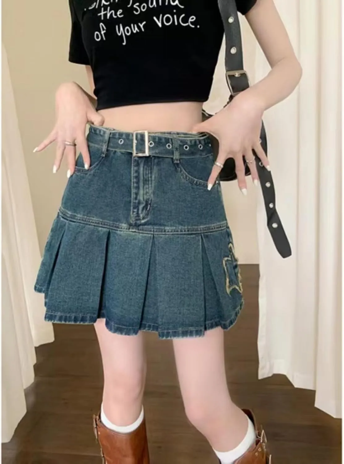 Star Skirt - Pleated Denim Mini Skirt for Summer - Y2K Trendy Kawaii Style
