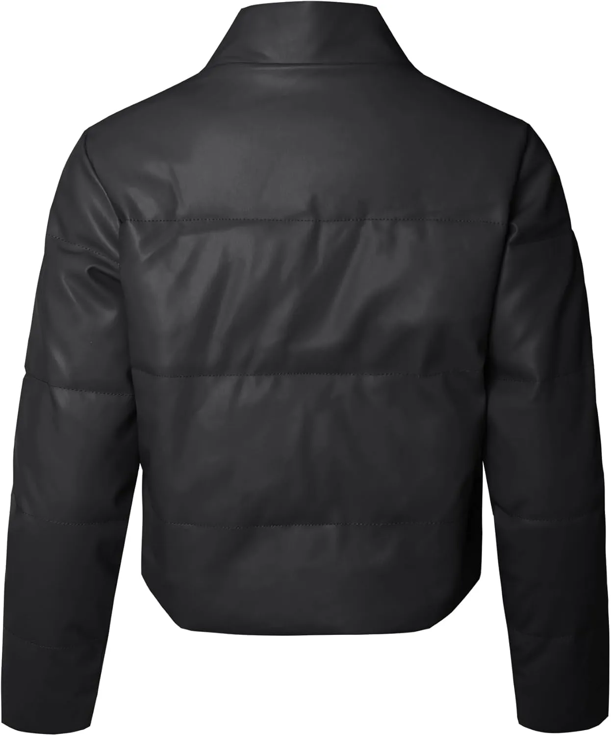 STARJJ Womens High Neck Quilted Faux Leather Puffer Jacket
