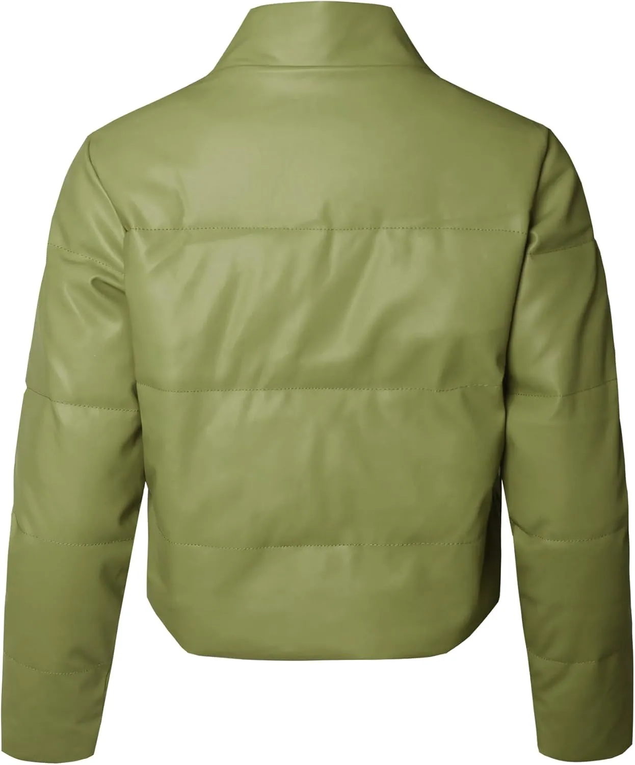 STARJJ Womens High Neck Quilted Faux Leather Puffer Jacket