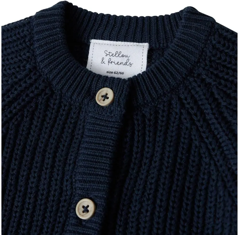 Stellou & friends 100% Cotton Chunky Ribbed Knitted Cardigan for Boys & Girls Ages 0-6 Years