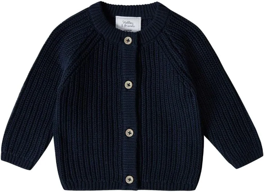 Stellou & friends 100% Cotton Chunky Ribbed Knitted Cardigan for Boys & Girls Ages 0-6 Years