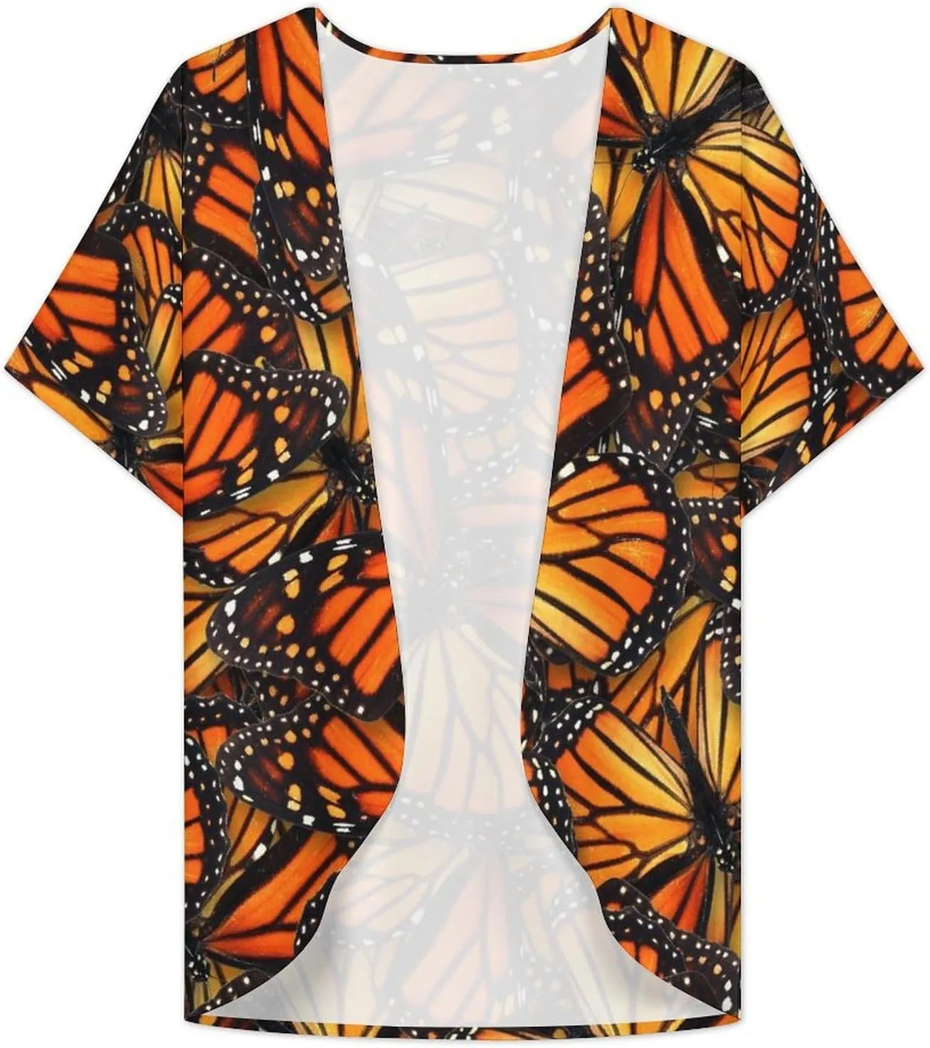 Summer Casual Short Sleeve Beach Kimono Coverup, Loose Fit Blouse Top Fashion Open Front Cardigan