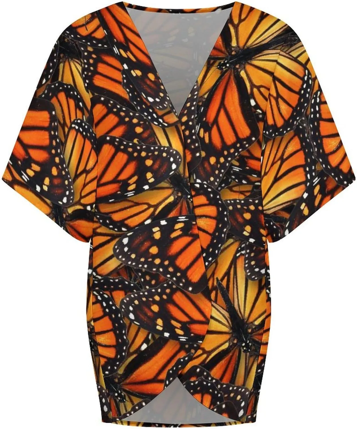 Summer Casual Short Sleeve Beach Kimono Coverup, Loose Fit Blouse Top Fashion Open Front Cardigan
