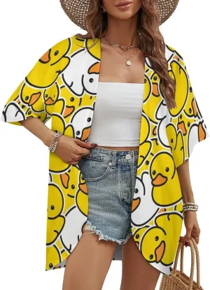 Summer Casual Short Sleeve Beach Kimono Coverup, Loose Fit Blouse Top Fashion Open Front Cardigan