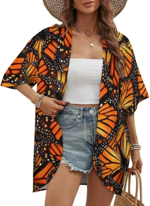 Summer Casual Short Sleeve Beach Kimono Coverup, Loose Fit Blouse Top Fashion Open Front Cardigan
