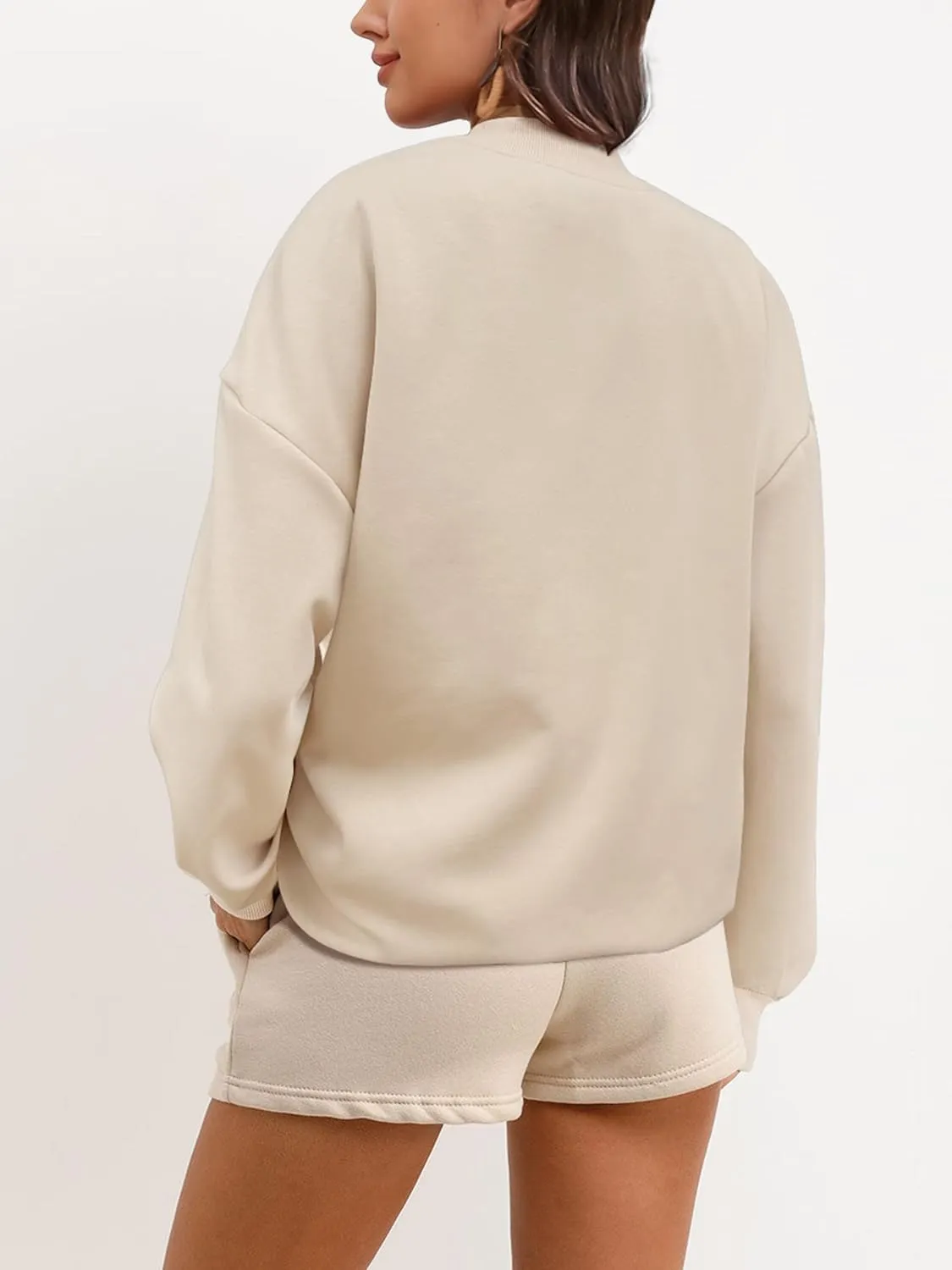 SuperPrity Women Crewneck Zip Up Sweatshirts Long Sleeve Oversized Jacket Coat Pocket Casual Hoodie 2024 Fall Trendy Outfits