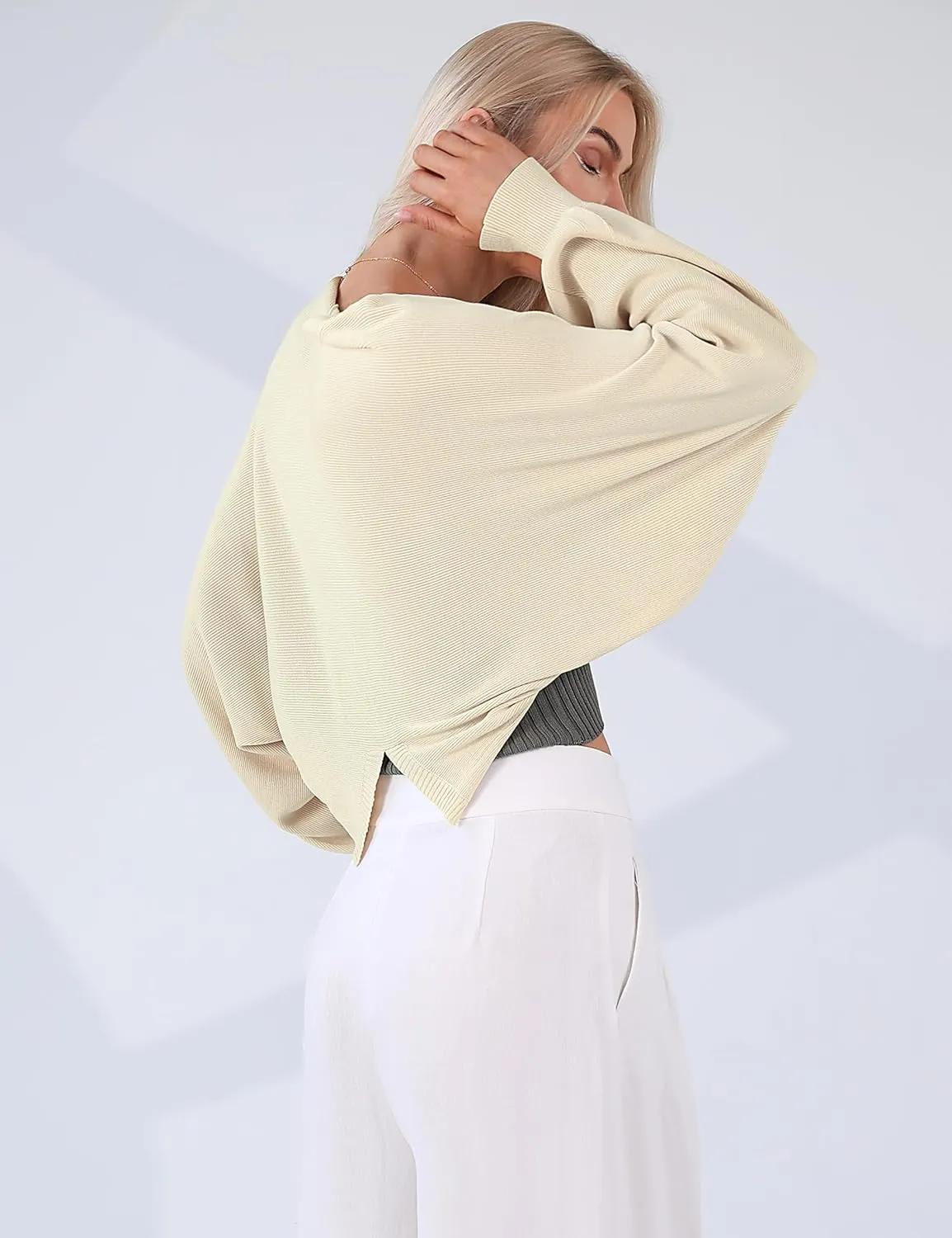 Totatuit Women's Y2K Bolero Shrugs Long Batwing Sleeve Knit Cropped Cardigan Drop Shoulder Cardigan with Back Slit