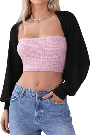 Totatuit Women's Y2K Bolero Shrugs Long Batwing Sleeve Knit Cropped Cardigan Drop Shoulder Cardigan with Back Slit