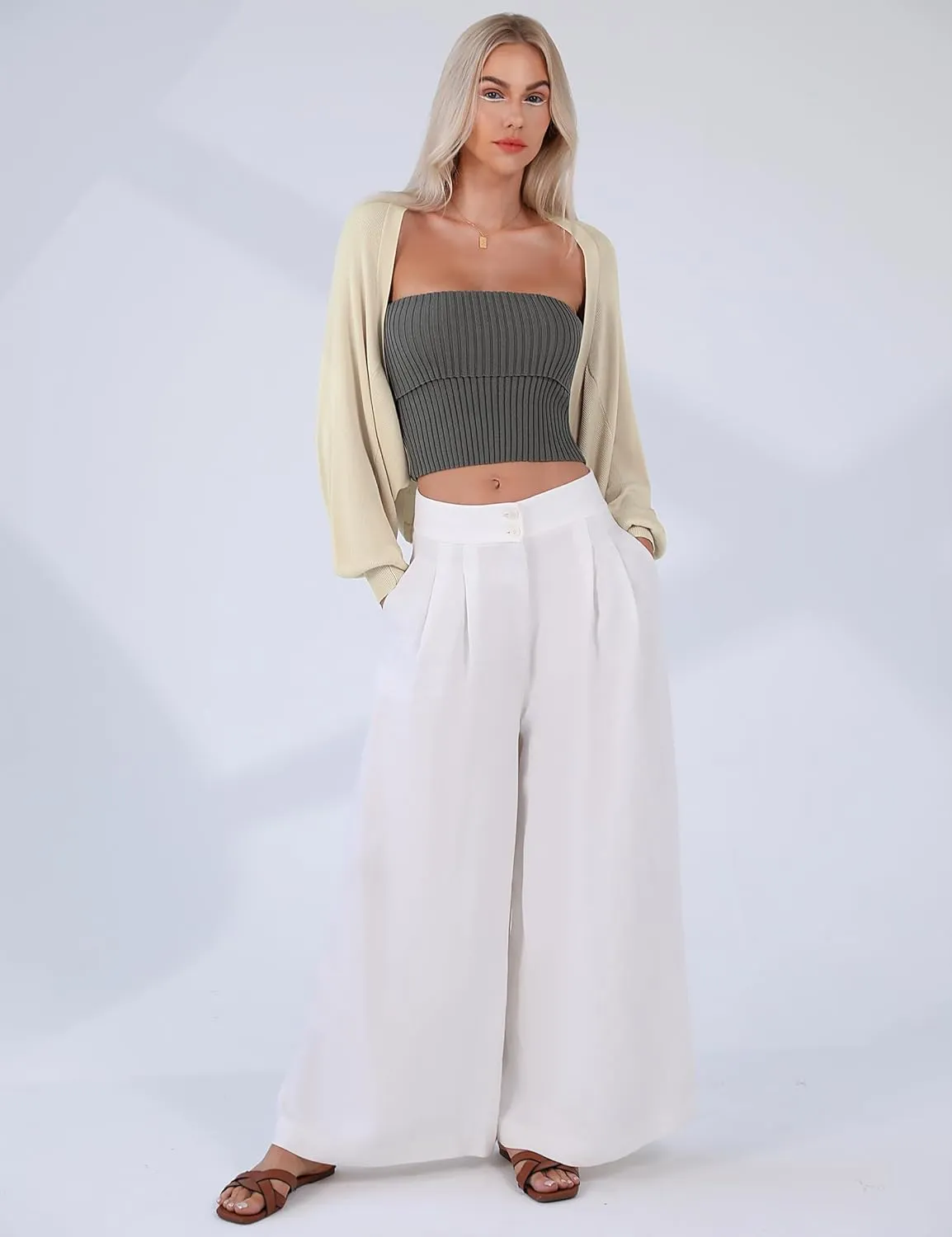 Totatuit Women's Y2K Bolero Shrugs Long Batwing Sleeve Knit Cropped Cardigan Drop Shoulder Cardigan with Back Slit