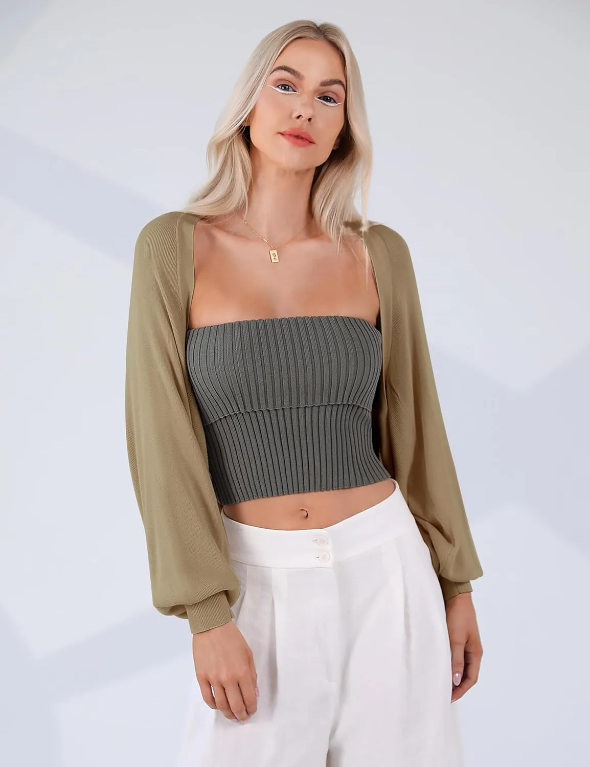 Totatuit Women's Y2K Bolero Shrugs Long Batwing Sleeve Knit Cropped Cardigan Drop Shoulder Cardigan with Back Slit