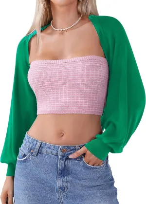 Totatuit Women's Y2K Bolero Shrugs Long Batwing Sleeve Knit Cropped Cardigan Drop Shoulder Cardigan with Back Slit