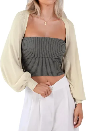 Totatuit Women's Y2K Bolero Shrugs Long Batwing Sleeve Knit Cropped Cardigan Drop Shoulder Cardigan with Back Slit