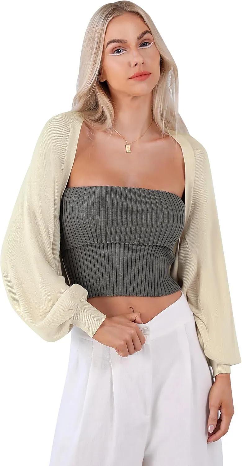 Totatuit Women's Y2K Bolero Shrugs Long Batwing Sleeve Knit Cropped Cardigan Drop Shoulder Cardigan with Back Slit