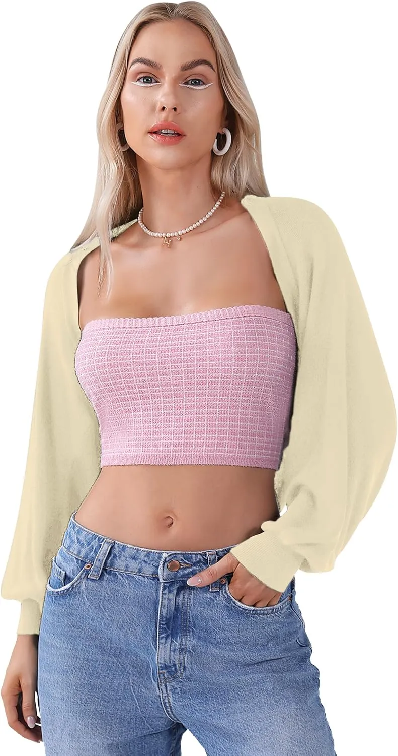Totatuit Women's Y2K Bolero Shrugs Long Batwing Sleeve Knit Cropped Cardigan Drop Shoulder Cardigan with Back Slit