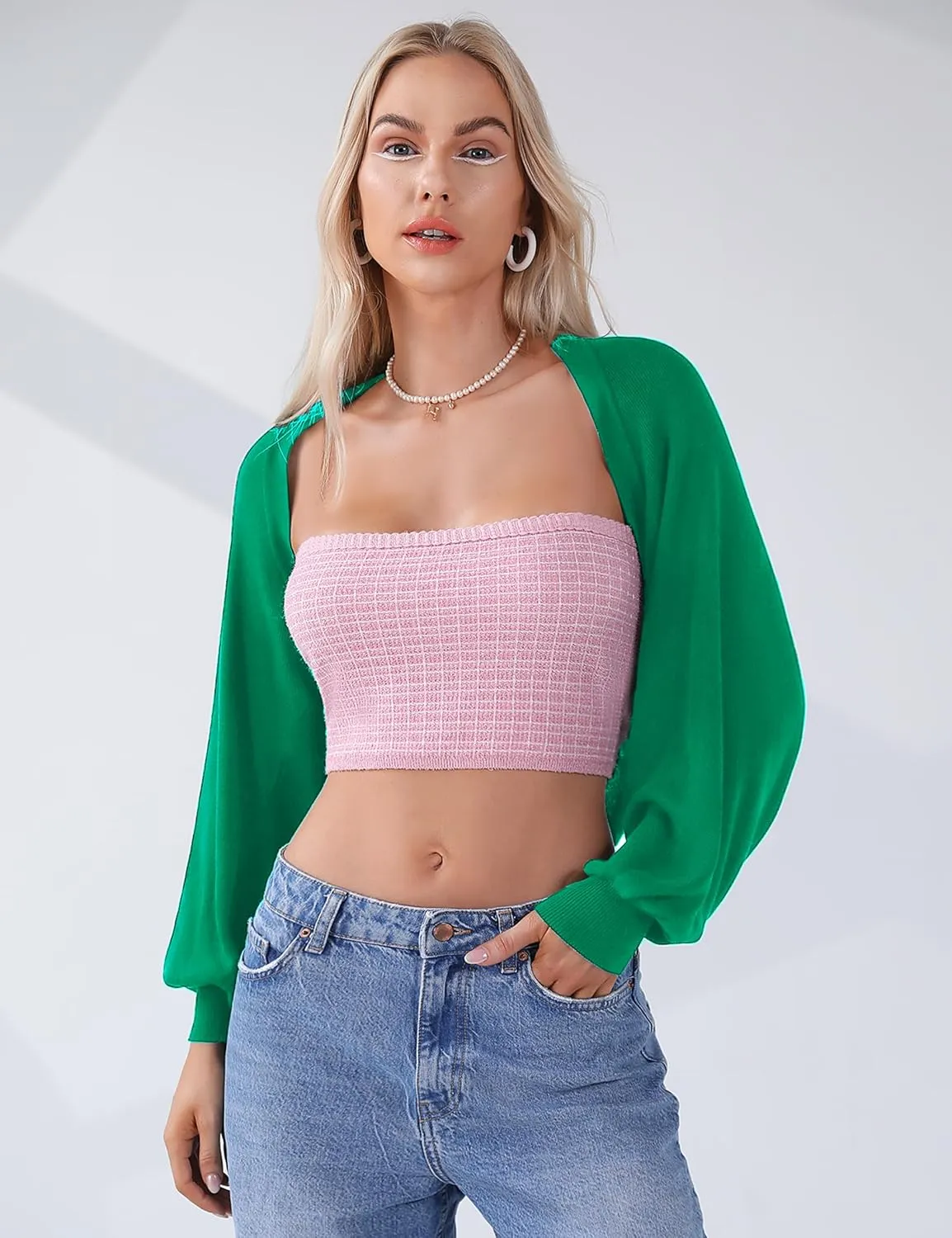 Totatuit Women's Y2K Bolero Shrugs Long Batwing Sleeve Knit Cropped Cardigan Drop Shoulder Cardigan with Back Slit
