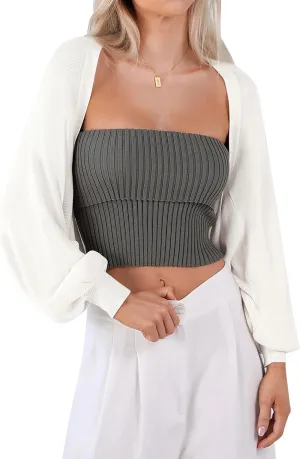 Totatuit Women's Y2K Bolero Shrugs Long Batwing Sleeve Knit Cropped Cardigan Drop Shoulder Cardigan with Back Slit