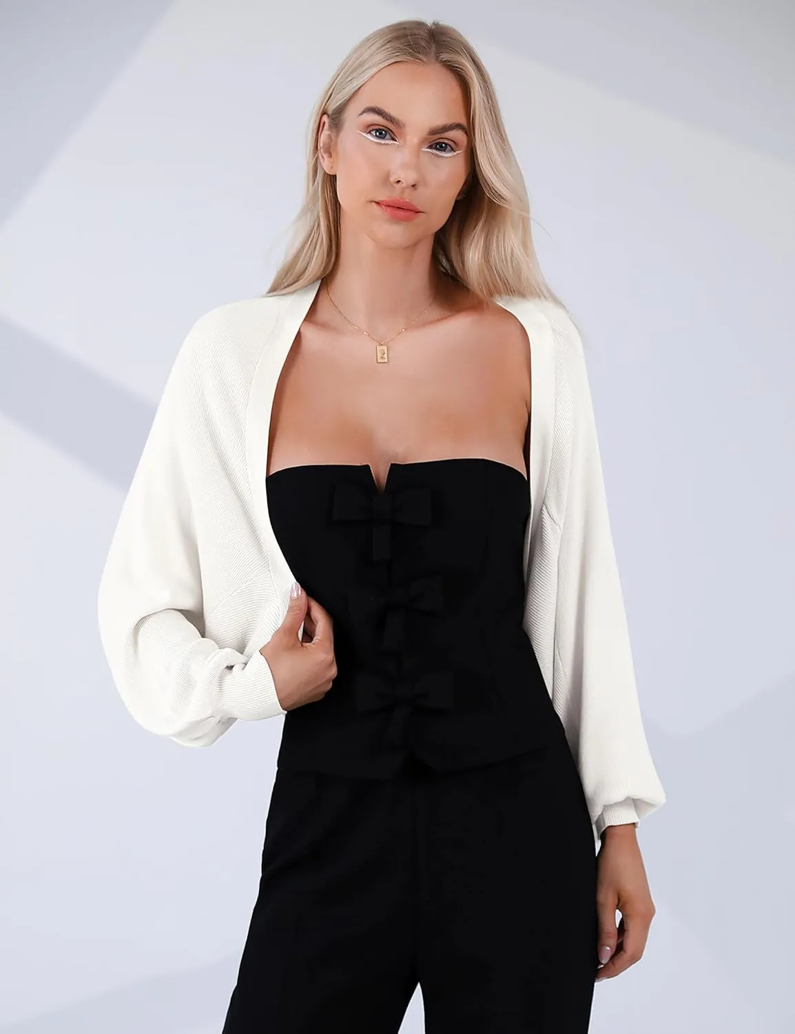 Totatuit Women's Y2K Bolero Shrugs Long Batwing Sleeve Knit Cropped Cardigan Drop Shoulder Cardigan with Back Slit