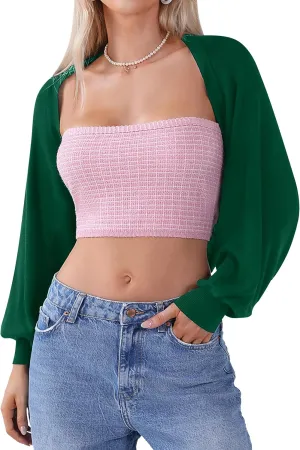 Totatuit Women's Y2K Bolero Shrugs Long Batwing Sleeve Knit Cropped Cardigan Drop Shoulder Cardigan with Back Slit