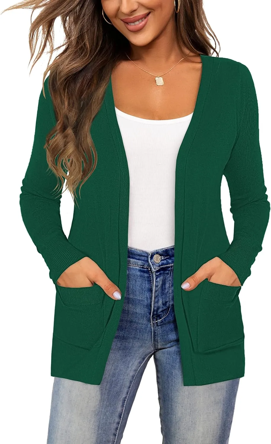 Tralilbee Women's Open Front Casual Long Sleeve Lightweight Cardigan Sweater with Pockets S-XL