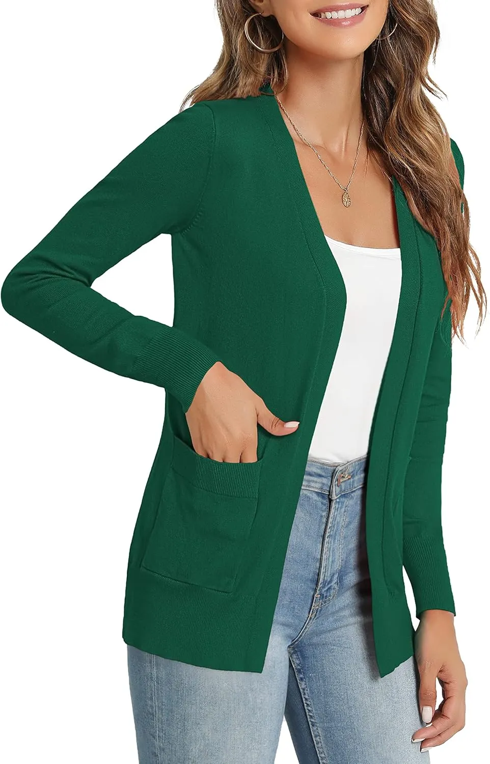 Tralilbee Women's Open Front Casual Long Sleeve Lightweight Cardigan Sweater with Pockets S-XL