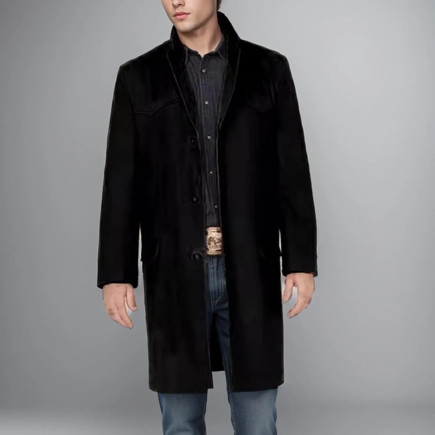 Trench Coat Men Classic Notched Collar Overcoat Warm Single Breasted Peacoat Elegant Long Jacket Overcoat