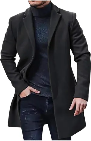 Trench Coat Men Classic Notched Lapel Overcoat Winter Single Breasted Peacoat Warm Long Jacket Overcoat