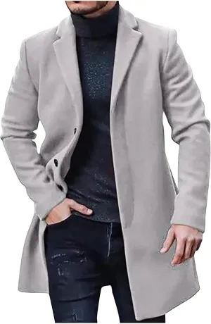Trench Coat Men Classic Notched Lapel Overcoat Winter Single Breasted Peacoat Warm Long Jacket Overcoat