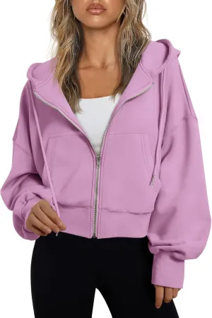 Trendy Queen Hoodies for Women Full Zip Up Cropped Sweatshirts Jackets Casual Comfy Gym Tops Fall Outfits Winter Clothes 2025