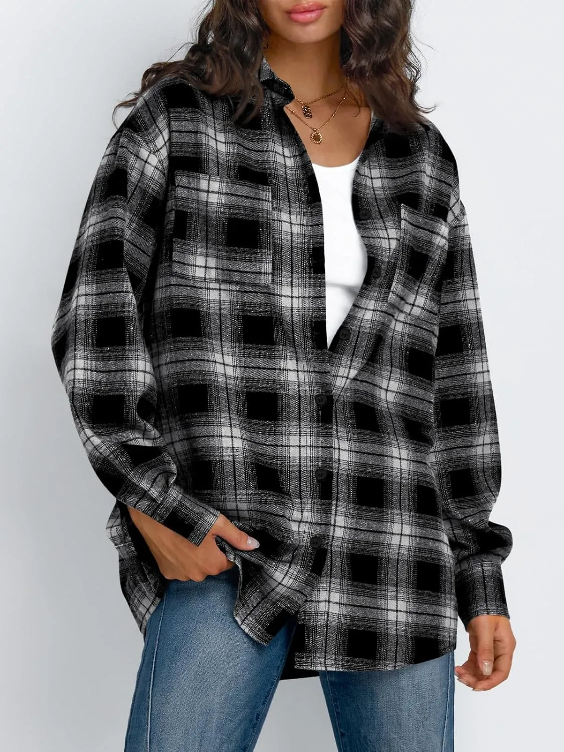 Trendy Queen Women Shackets Long Sleeve Flannel Shirts Button Down Blouse Plaid Tops Fall Outfits Fashion Winter Jackets 2025