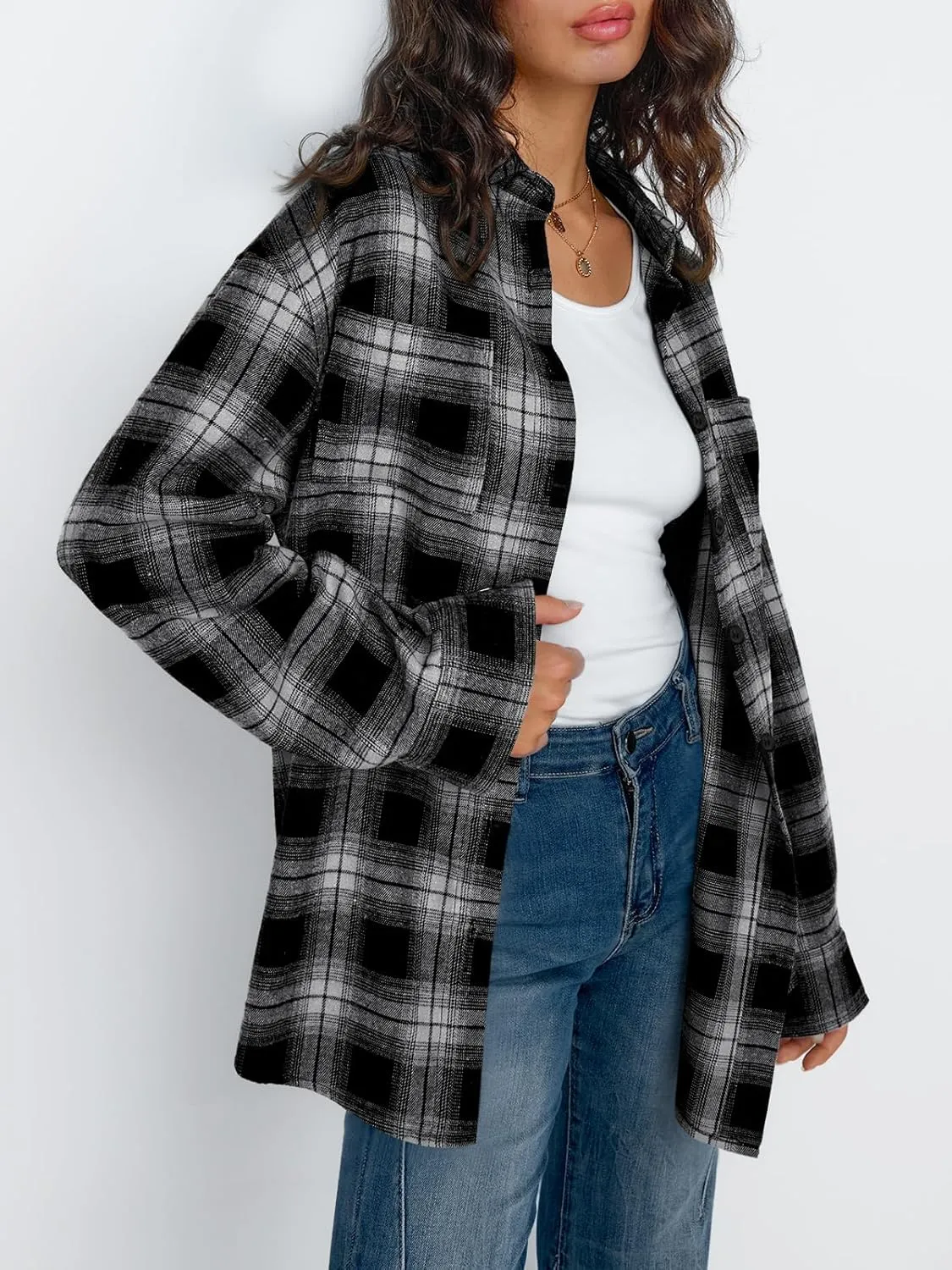 Trendy Queen Women Shackets Long Sleeve Flannel Shirts Button Down Blouse Plaid Tops Fall Outfits Fashion Winter Jackets 2025