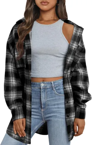 Trendy Queen Women Shackets Long Sleeve Flannel Shirts Button Down Blouse Plaid Tops Fall Outfits Fashion Winter Jackets 2025