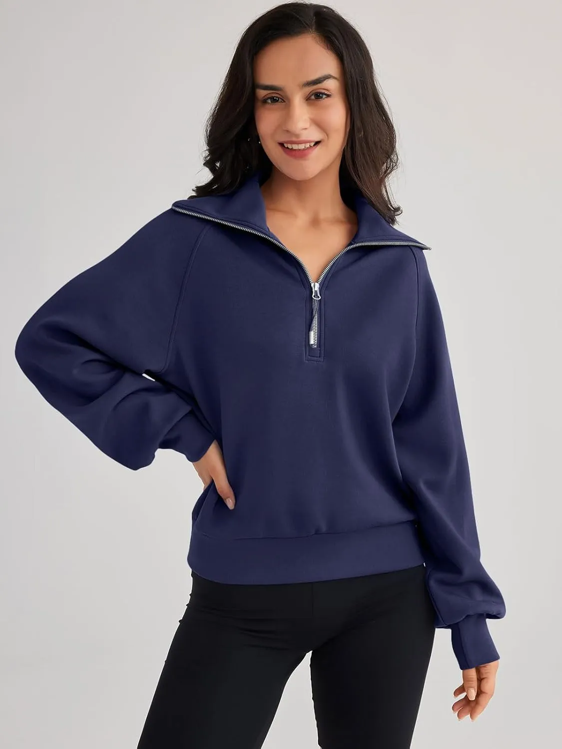 Trendy Queen Womens Oversized Sweatshirts Half Zip Pullover Long Sleeve Quarter Zip Hoodies Teen Girls Fall Y2K Clothes